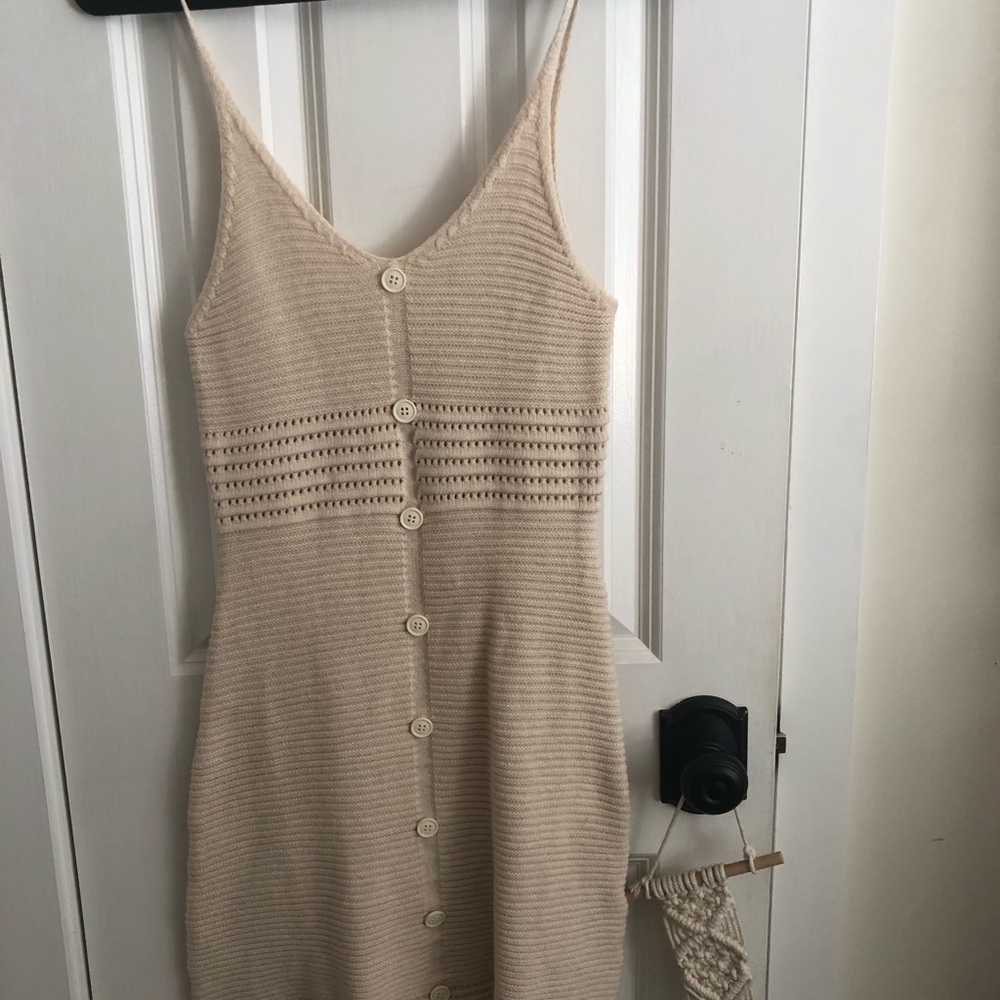 SHEIN Beige Knit Button-Front Mini Dress
